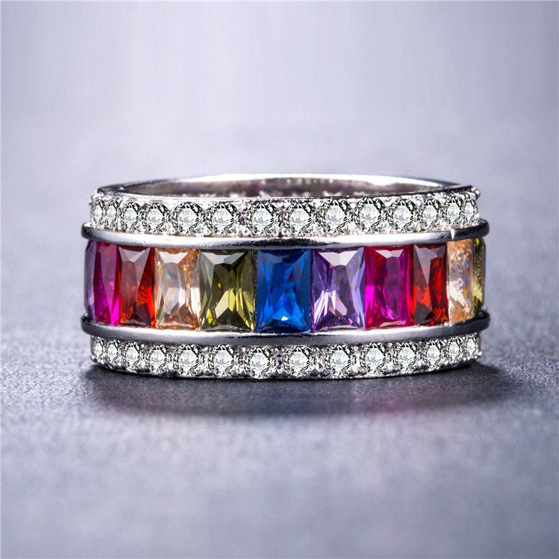 "CZ Colorful Rectangle Perfect Cut CZ Baguette Crystal Eternity Ring, L554
 
  