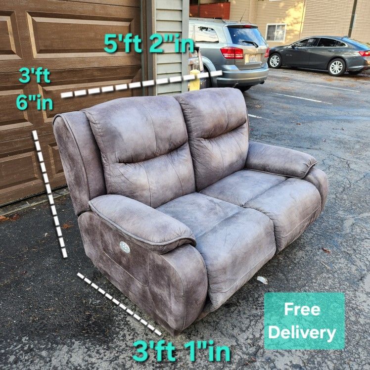 Free Delivery | Gray Marbled Seude like 2 Seat Double Full Electrical Reclining Sofa/ Couch
