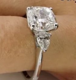 3.5 carat cz Ring pillow cut with pear shape side stones! Sterling! 