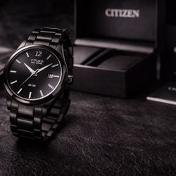 Citizen Eco-Drive Black Stainless Steel Watch – Full Presentation Set