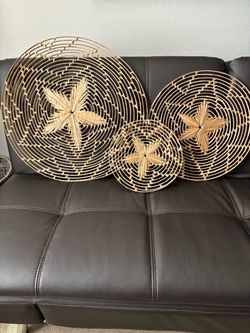 Set of 3 Rattan Wall Basket Decor