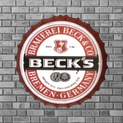 14” Becks Bottle Cap Metal Tin Sign
