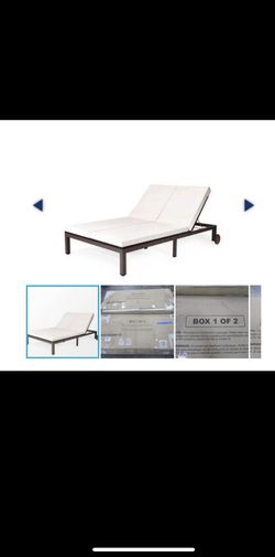 2-Person  Rattan Recliner Chair Chaise Lounge Daybed with Wheels and White Cushions