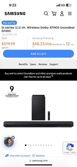 Samsung Sound Bar & Subwoofer Q70 Harman/kardon 