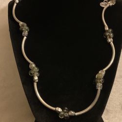 Silver Barred Necklace With Crystals …extension For Length