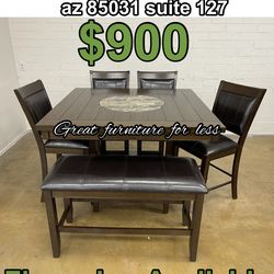 6 pcs dining table set include table 4 chairs and bench brand new