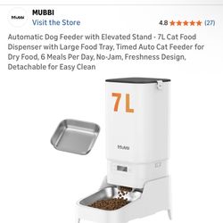 Automatic Dog Feeder with Elevated Stand - 7L Cat Food Dispenser with Large Food Tray, Timed Auto Cat Feeder for Dry Food, 6 Meals Per Day, No-Jam, Fr