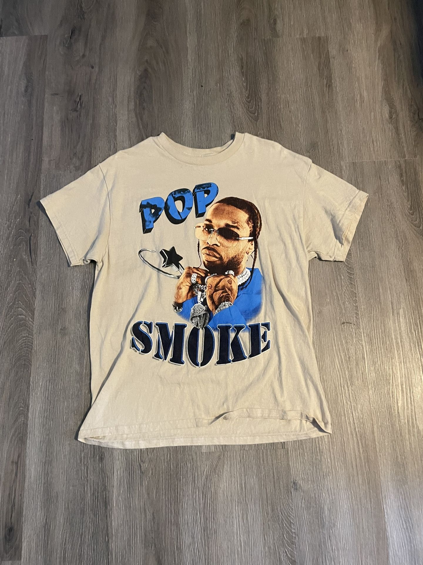 Y2K Cream/Tan Pop Smoke Shoot For The Stars Aim For The Moon graphic T-shirt