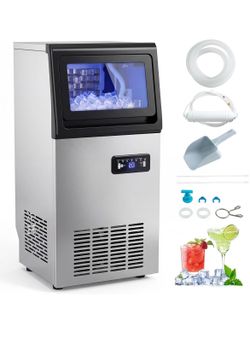 Large Commercial Ice Maker Machine 130 LBS/24H, 36 Cubes in 10 Mins Stainless Steel Ice Maker with 26 Lbs Storage Bin, Self-Cleaning, 23H Timer for Of