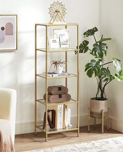 3 Brass Glass Shelves 5-Tier - Excellent Condition