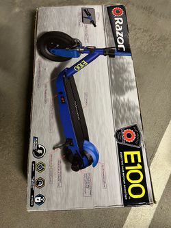 Razor Black Label E100 Electric Scooter - Blue Up to 10 MPH 8 Pneumatic