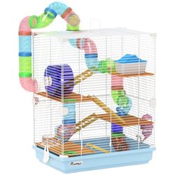 PawHut 5 Tier Hamster Cage, Portable Travel Carrier w/Exercise Wheel & Tube