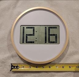 Digital wall clock, 8" wide, easy read display