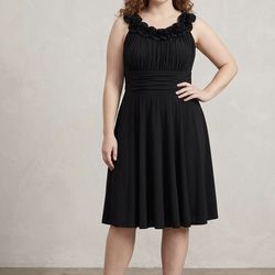 Jessica Howard Black Sleeveless Ruffled-Neck A-Line Midi Dress size 14