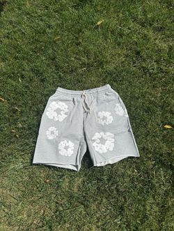 grey denim tears shorts