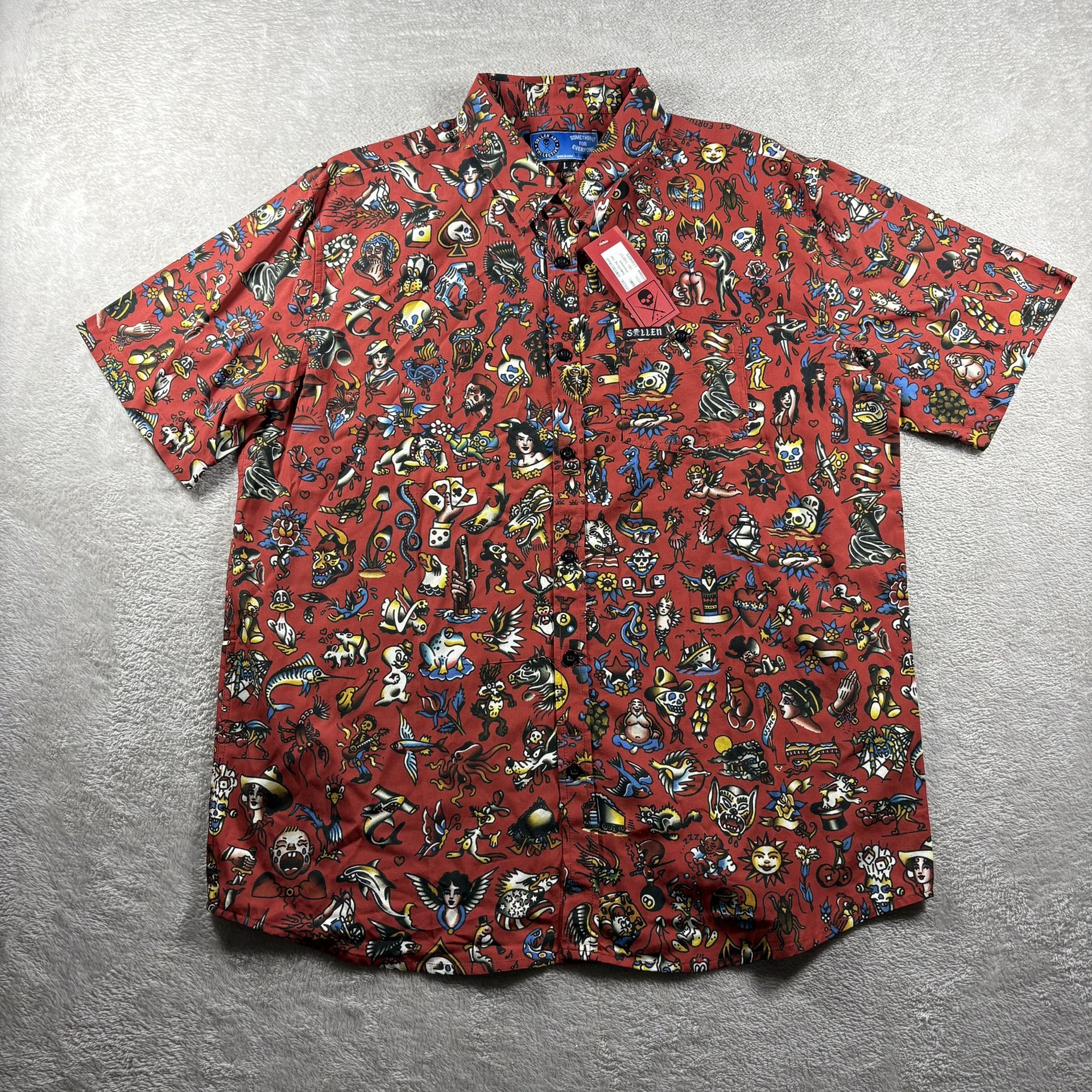 Sullen Art Collective Tattoo Girls Flash Button Up Men’s L Shirt NWT AOP #8F