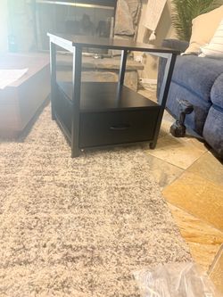 Dark wood End Table with Shelf and fabric drawer