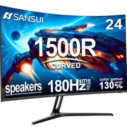 24 Inch Curved Gaming Monitor Up To 180Hz MPRT 1ms With Built-In Speakers,FHD 1080P Computer Monitor 