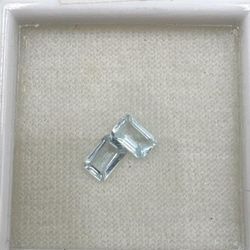Beautiful Pair of Emerald Cut Pale Blue Stones Approx 1/4" in length
