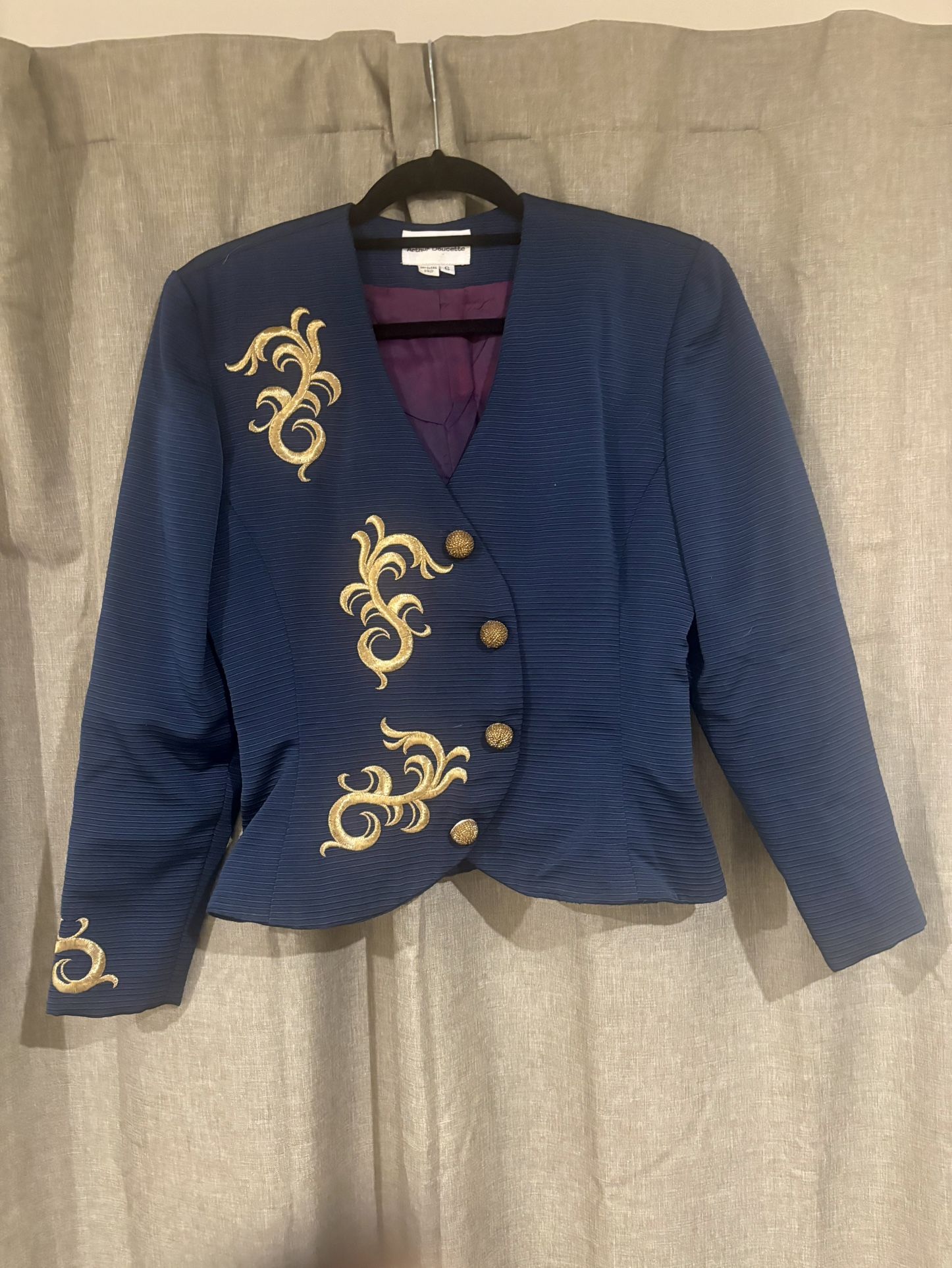 Vintage Arthur Doucette Navy & Gold Embroidered Skirt Suit – Size 6
