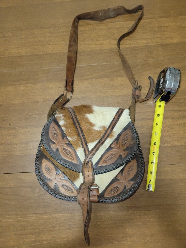 Vintage Tooled Leather Cowhide Hair Purse