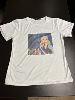 Cinderella Eating McDonald’s T Shirt Women’s Graphic Tee White Size Small