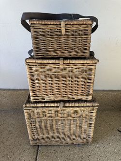 Set Of 3 Wicker Chests 