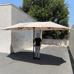 (NEW) $95 Beige Large 15 FT Double Sided Umbrella Outdoor Patio Garden Yard (Weight base not included)