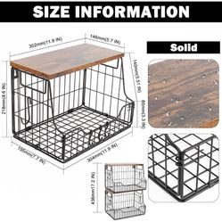 Fruit Basket for Kitchen, Metal Fruit Vegetable Storage Bin with 2 Banana Hangers, Countertop Wire Basket Organizer for Snack Potato Onion, Screw Moun