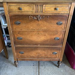 Antique Bedroom Set Dresser/Vanity W/Mirror & Bench Plus Headboard