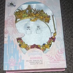Disney Princesses Aurora Tiara , Necklace And Ring Set 