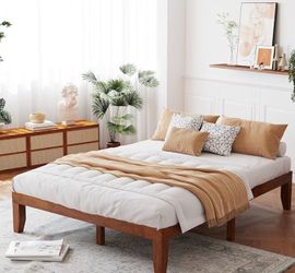Giantex 14 Inch Queen Wood Platform Bed Frame, Minimalist Mattress Foundation Wood,Walnut