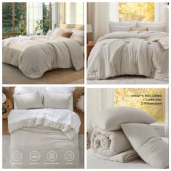 King Size Comforter Set, Beige Soft Prewashed Bedding for All Seasons, 3 Pieces GentleSoft™ Warm Down Alternative Bed Set, 1 Lightweight Comforter (10