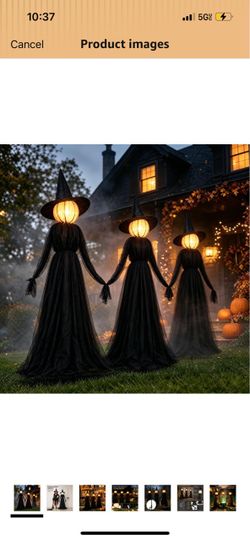 Halloween Witches Decorations Outdoor, 5 FT Set of 3 Light Up Holding Hands Witches with Stakes and Timer Function, Glowing Face Witch Decorations for