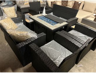 Brand New Patio Outdoor Furniture Set With Fire Pit Propane 9 Pieces 