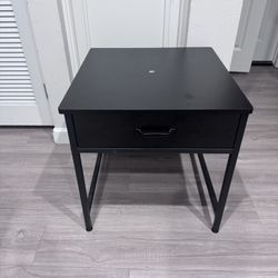 Black Nightstand End Table w/ Drawer 21.5x22.5x22 Modern Metal Frame