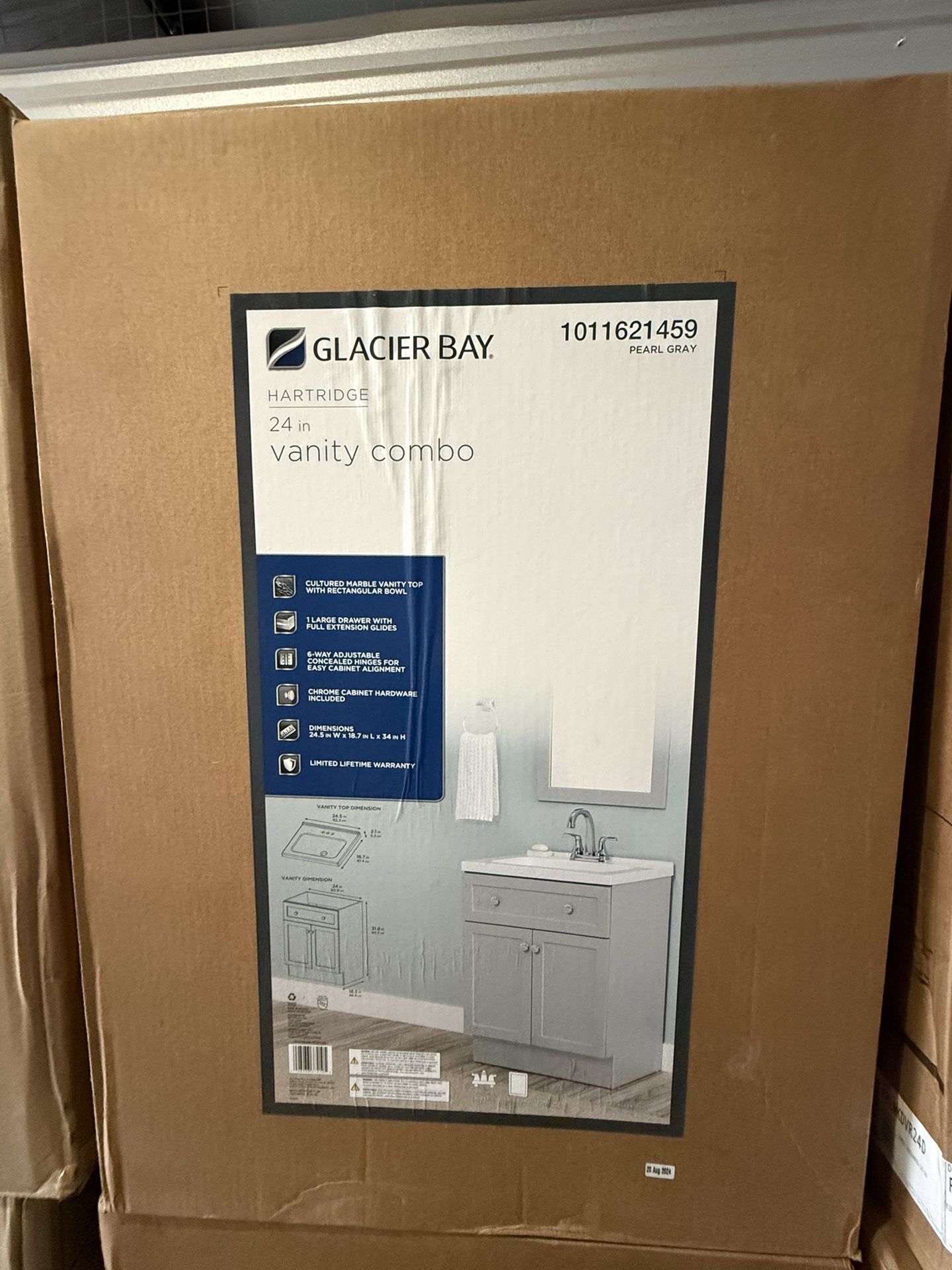 Glacier Bay Hartridge 25 in. Single Sink Pearl Gray Bath Vanity