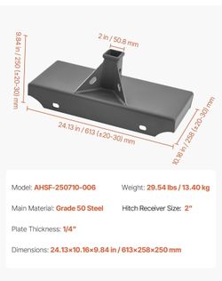 1/4 in Skid Steer Mount Plate with 2" Receiver Hitch, Universal Quick Attach Mount Plate, 1500lbs Capacity, Heavy Duty Steel Loader Plates Compatible