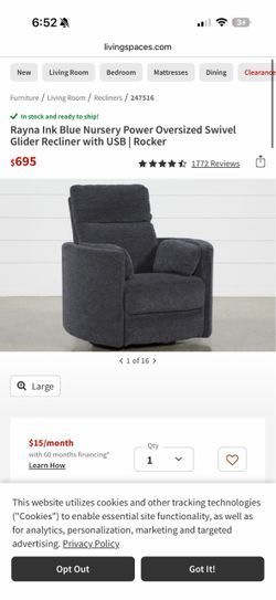Rayna Ink Blue Nursery Power Oversized Swivel Glider Recliner with USB | Rocker