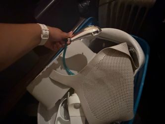 White Portable Fan with Blue Trim