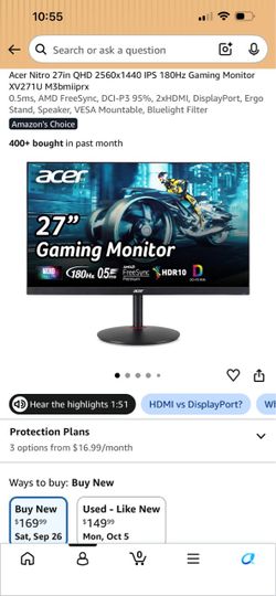 Acer Nitro XV271U (1440p 180z)