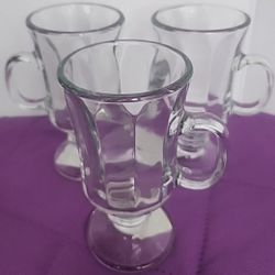 Set of 3 - Irish Coffee Glass Mugs Clear Pedestal Footed 8 Oz. Ribbed USA Made