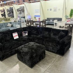 Sectional Sofa With Ottoman  Black Corduroy 
