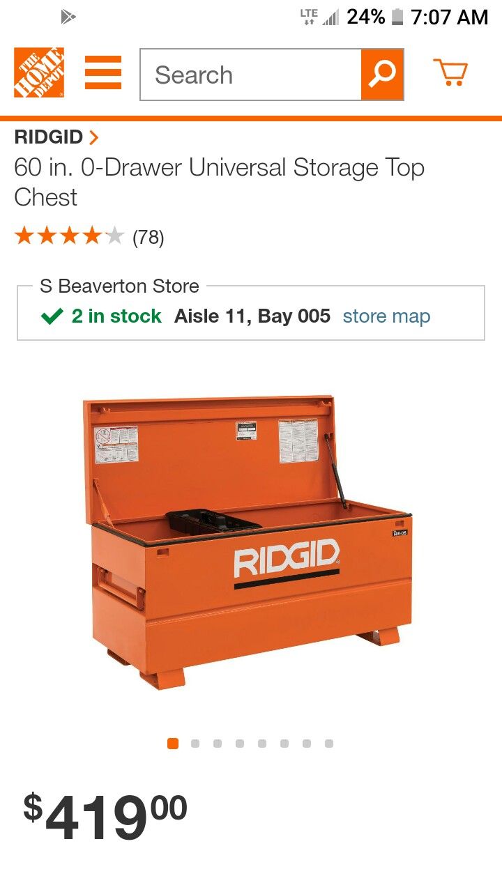 Ridgid 60 inch tool box lock box model 60r-os