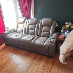 The Man-Den Triple Power Leather Reclining Sofa