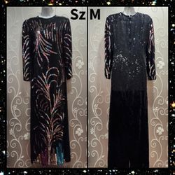 WOMENS VINTAGE BLACK WITH RAINBOW SEQUINS FORMAL DRESS SIZE M
