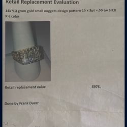 Diamond And 14 K Gold Ring 950 Firm 