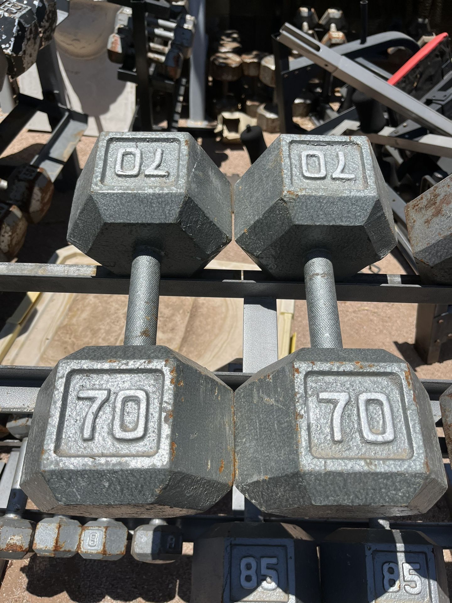 70lb Hex Iron Dumbbell Set Weights