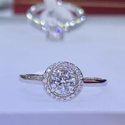 Bezel, halo Natural diamond wedding ring 