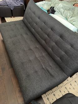 Dark Gray Tufted Fabric Futon Sofa Bed